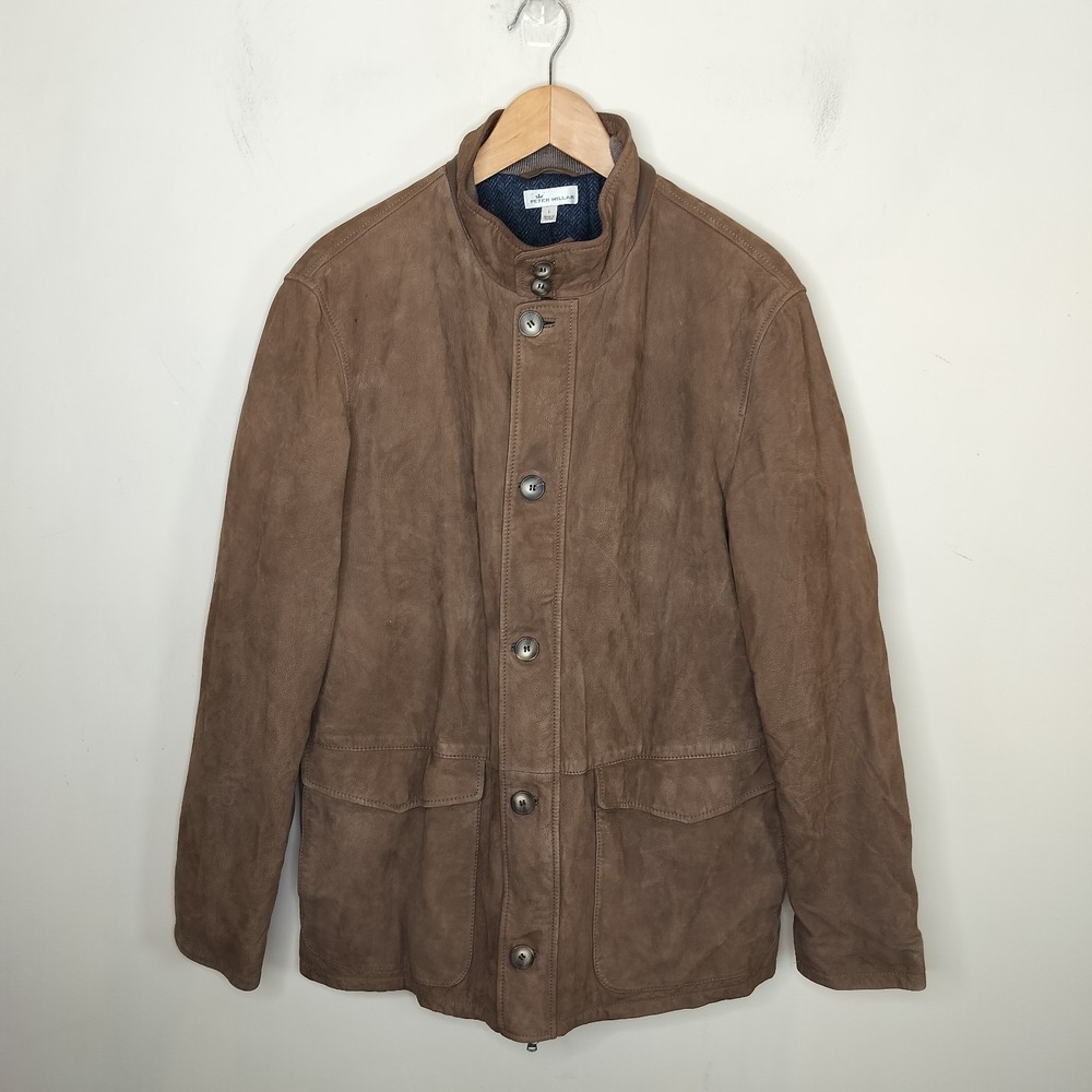 Peter Millar Leather Jacket Buttons Up (Broken Zipper) Wool Lining